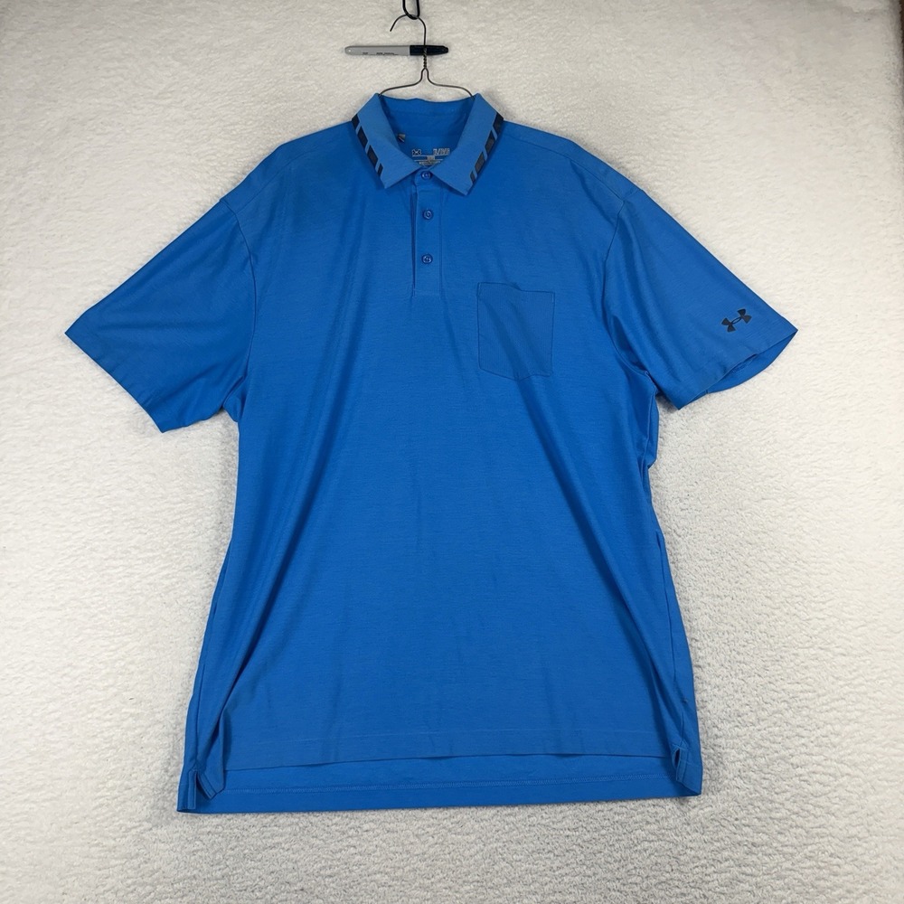 Under Armour HeatGear Mens Polo Shirt Size XL Blue Loose Outdoor Short Sleeve